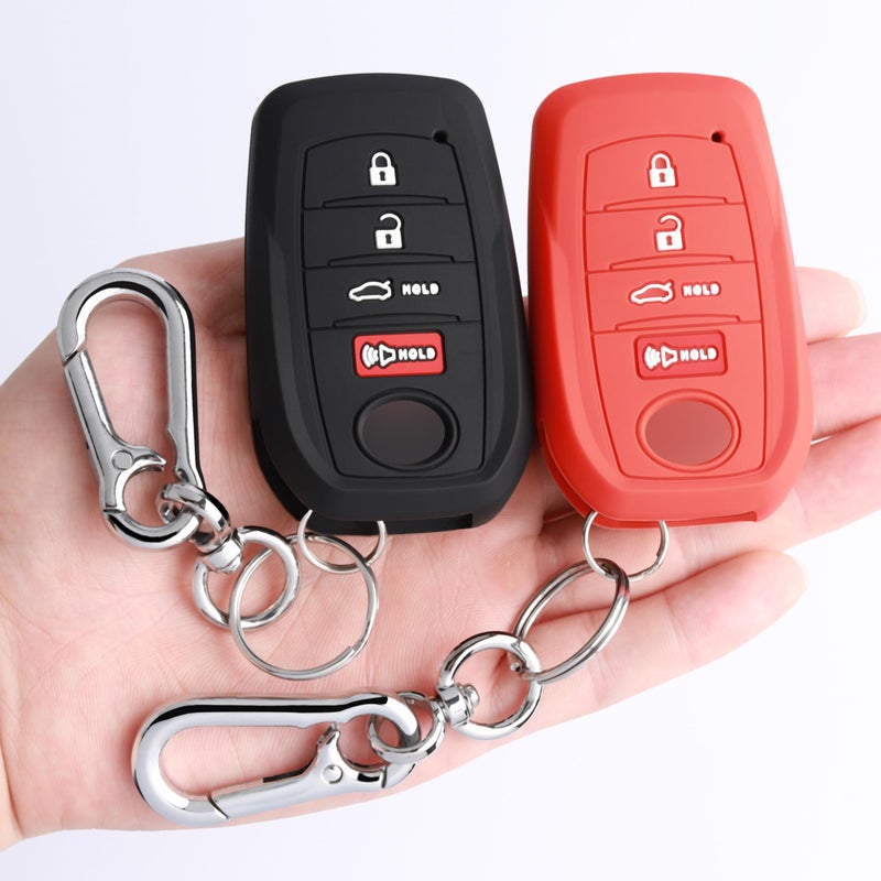 TANDRIVE Key Fob Cover for Toyota 2026 2025 Camry and 20262023 Corolla Crown 4Button Silicone 2Pack Black and Red